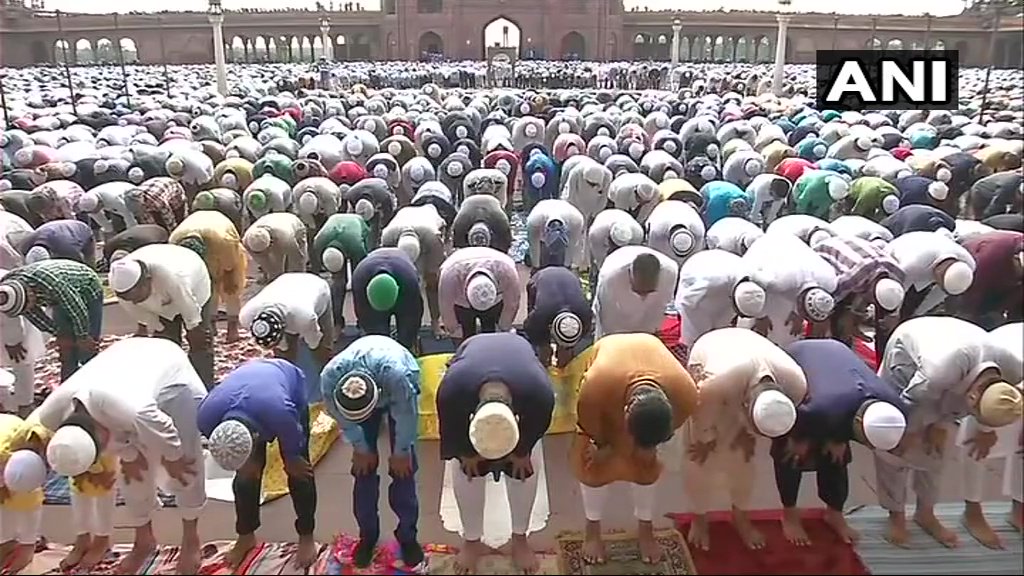 Delhi: People offer prayers at Jama Masjid on Eid Ul Zuha