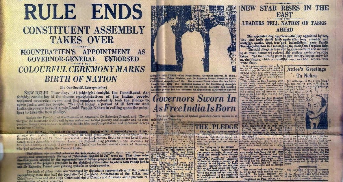 Images: Front pages of newspapers announcing the birth of a free India in 1947