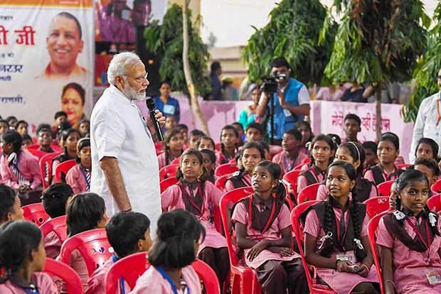 Varanasi: PM Modi gives pep talk to young school children on his 68th birthday