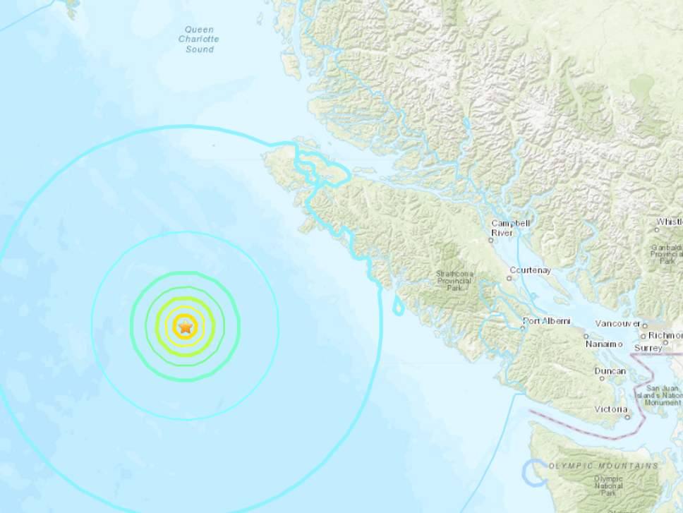Several powerful earthquakes strike off the shore of Canada