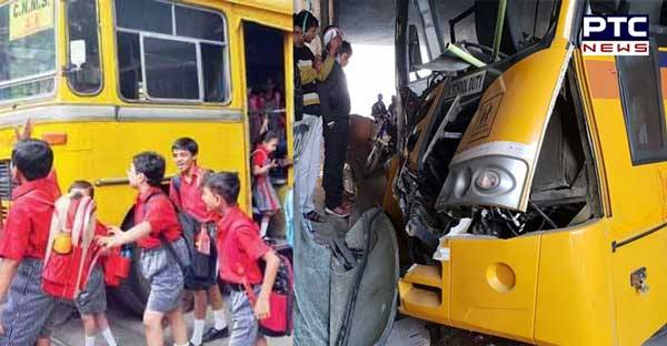 School bus hits a divider at Rajnigandha Chowk in Noida; 16 students injured
