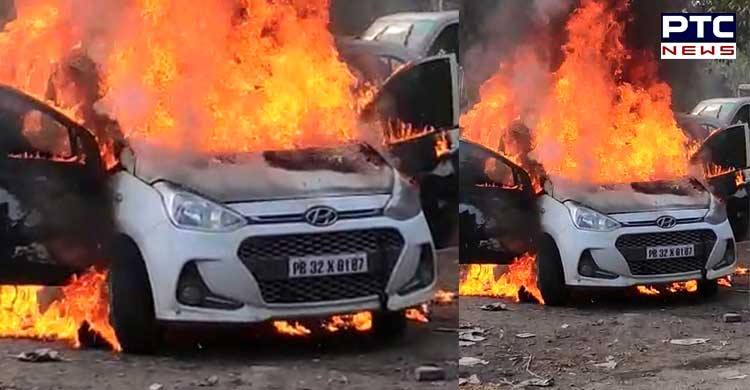 Hyundai car catches fire in Sector 26, Chandigarh