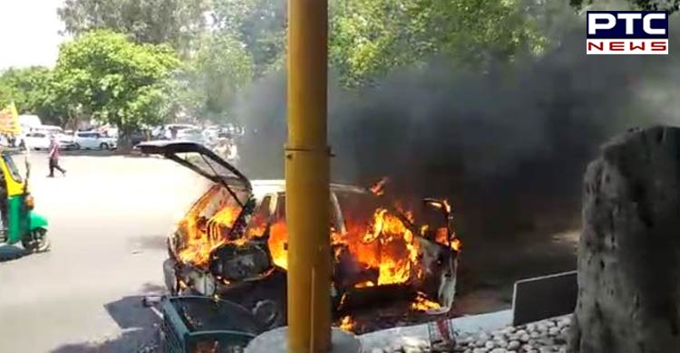 Close shave for senior citizen couple as car catches fire in Chandigarh