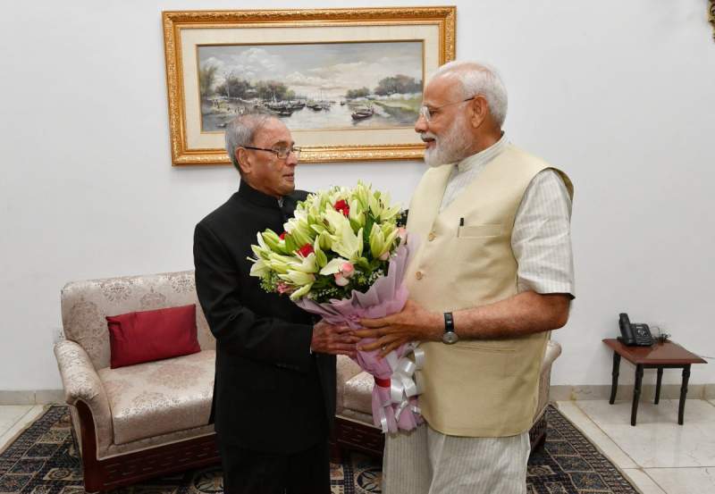 PM Modi seeks former President Pranab Mukherjee’s blessings after poll win
