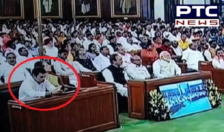 While President Ram Nath Kovind addressing both the houses, Rahul Gandhi caught using phone, video goes viral