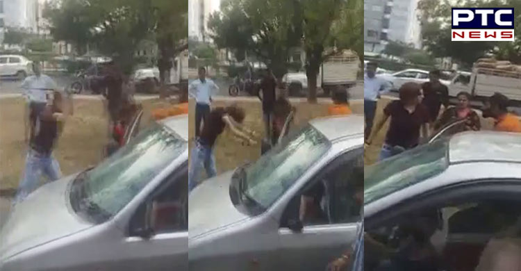 Daughter of the Senior Police Officer in Chandigarh attacks boy with rod, watch video