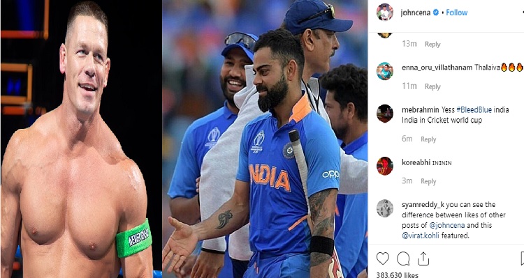 John Cena shares Virat Kohli picture ahead of semi-final India vs New Zealand, ICC Cricket World Cup 2019