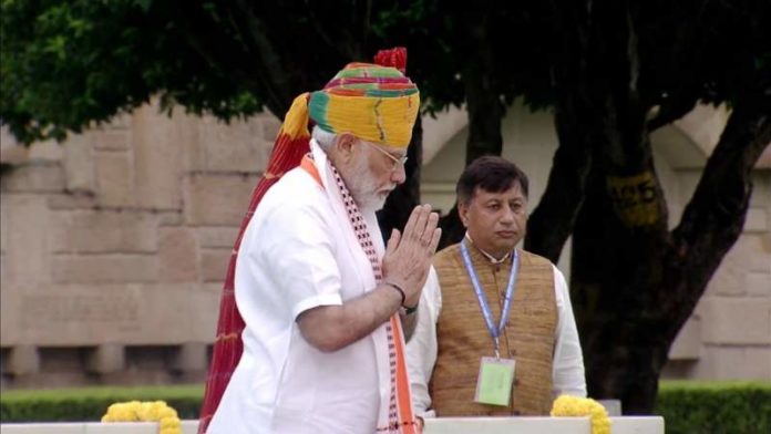 PM 1 PM Modi pays tribute at Raj Ghat on 73rd Independence Day