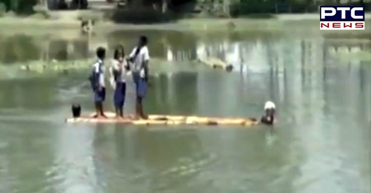 Watch Video: Students cross a river on banana stems to reach their school in Assam