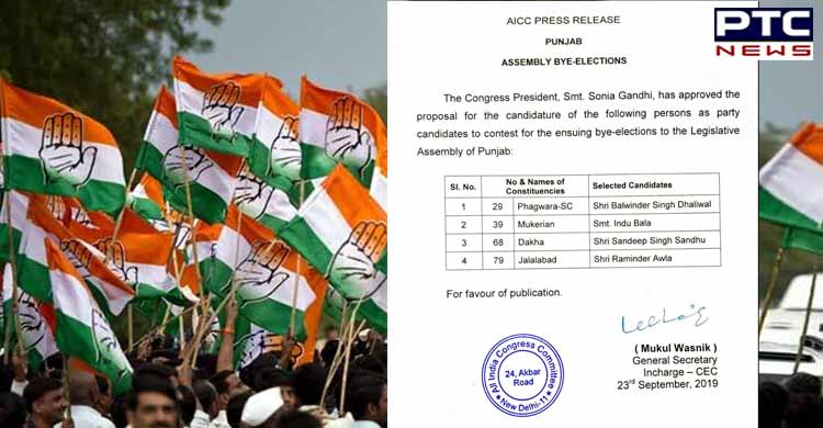 Punjab Bypolls: Congress declares names of 4 candidates
