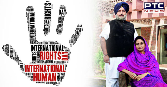 Sukhbir Singh Badal, Harsimrat Kaur Badal extend wishes on International Human Rights Day Sukhbir Singh Badal, Harsimrat Kaur Badal extend wishes on International Human Rights Day