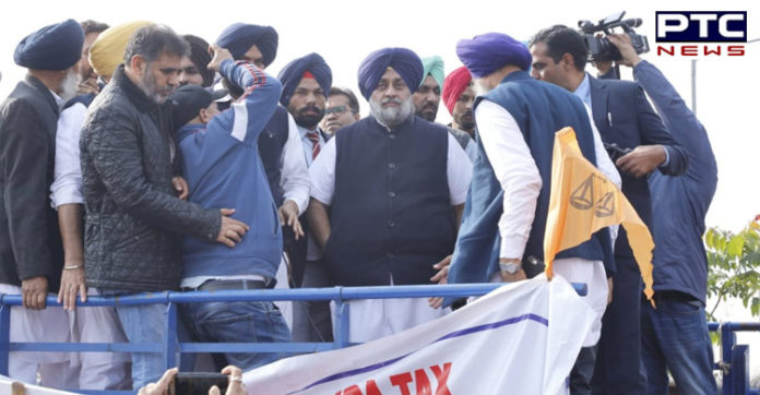 SAD President Sukhbir Singh Badal leads protest against illegal mining in Dera Bassi SAD President Sukhbir Singh Badal leads protest against illegal mining in Dera Bassi