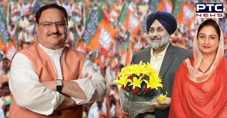 Sukhbir Badal and Harsimrat Badal congratulate BJP President JP Nadda