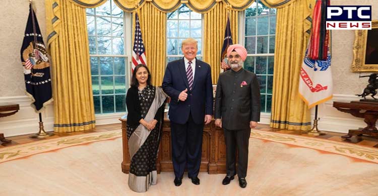 Taranjit Singh Sandhu presents his credentials to Donald Trump