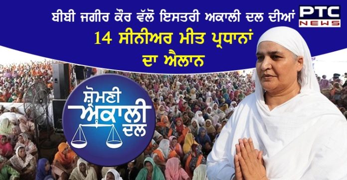 ਬੀਬੀ ਜਗੀਰ ਕੌਰ ਵੱਲੋਂ ਇਸਤਰੀ ਅਕਾਲੀ ਦਲ ਦੀਆਂ 14 ਸੀਨੀਅਰ ਮੀਤ ਪ੍ਰਧਾਨਾਂ ਦਾ ਐਲਾਨ