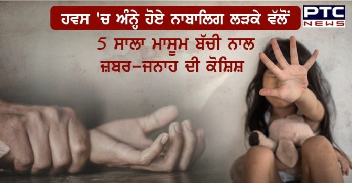 ਹਵਸ 'ਚ ਅੰਨ੍ਹੇ ਹੋਏ 17 ਸਾਲਾਂ ਨਾਬਾਲਿਗ ਲੜਕੇ ਵੱਲੋਂ 5 ਸਾਲਾ ਮਾਸੂਮ ਬੱਚੀ ਨਾਲ ਜ਼ਬਰ-ਜਨਾਹ ਦੀ ਕੋਸ਼ਿਸ਼ 17 years old neighbor attempts rape of five year old girl