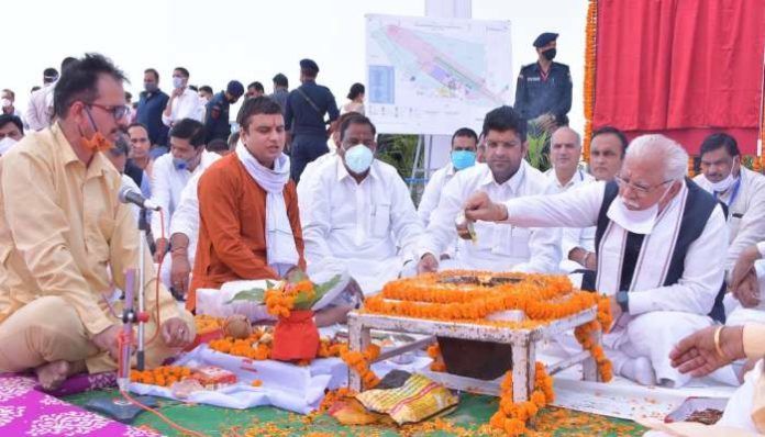 Bhoomi Poojan of Runway for Phase-II Integrated Aviation Hub Hisar (4) Hisar Airport