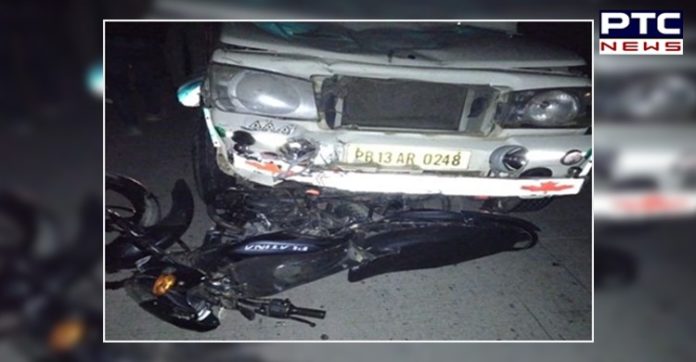 Bolero motorcycle Collision 2 Bolero Collision with motorcycle near Bhawanigarh, couple killed, another woman injured