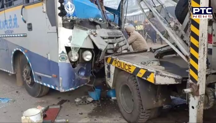 Road Accident 1 PRTC and Canter between collision at Channon bus stand, driver and passengers injured