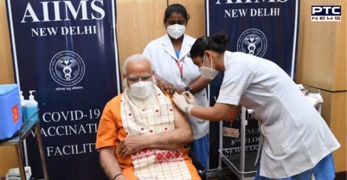 PM Narendra Modi gets the second dose of COVID-19 vaccine at AIIMS PM Narendra Modi gets the second dose of COVID-19 vaccine at AIIMS