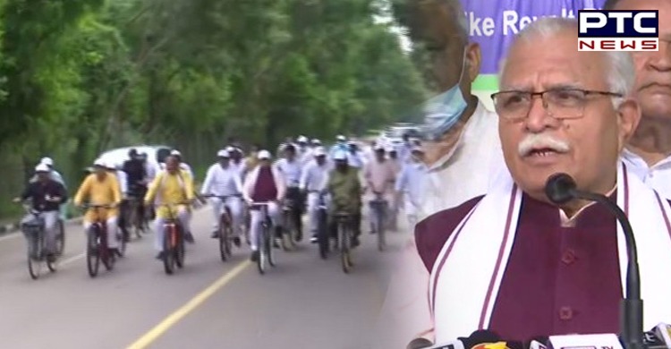 World Car-Free Day: Haryana CM Khattar rides bicycle to Secretariat in Chandigarh