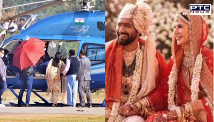 ਰਾਜਸਥਾਨ 'ਚ ਸੱਤ ਫੇਰੇ ਲੈਣ ਤੋਂ ਬਾਅਦ ਪ੍ਰਾਈਵੇਟ ਹੈਲੀਕਾਪਟਰ ਰਾਹੀਂ ਰਵਾਨਾ ਹੋਏ ਵਿੱਕੀ ਕੌਸ਼ਲ ਅਤੇ ਕੈਟਰੀਨਾ ਕੈਫ