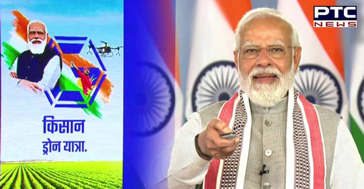 PM Narendra Modi flags off 100 Kisan drones to spray pesticides in farms across India