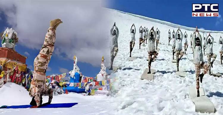 ITBP personnel practise yoga on Himalayan snow ahead of International Yoga Day