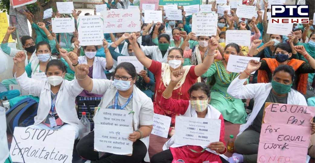 Punjab NHM employees launch protest against government, demand regularisation of services