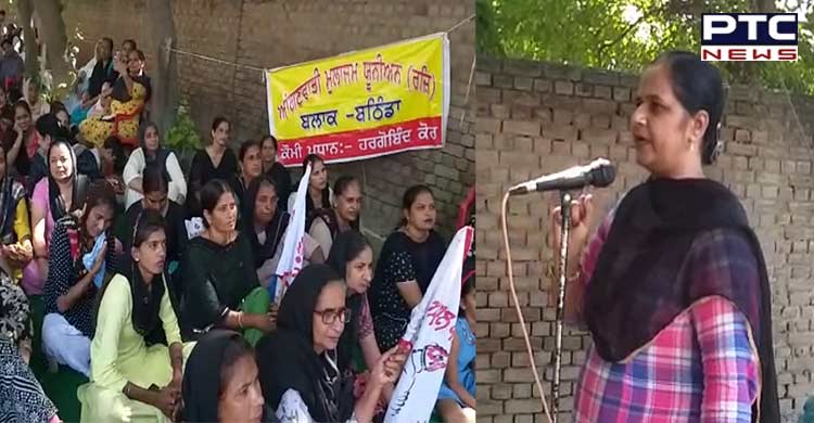 Punjab Anganwadi workers hold a protest in support of their demands